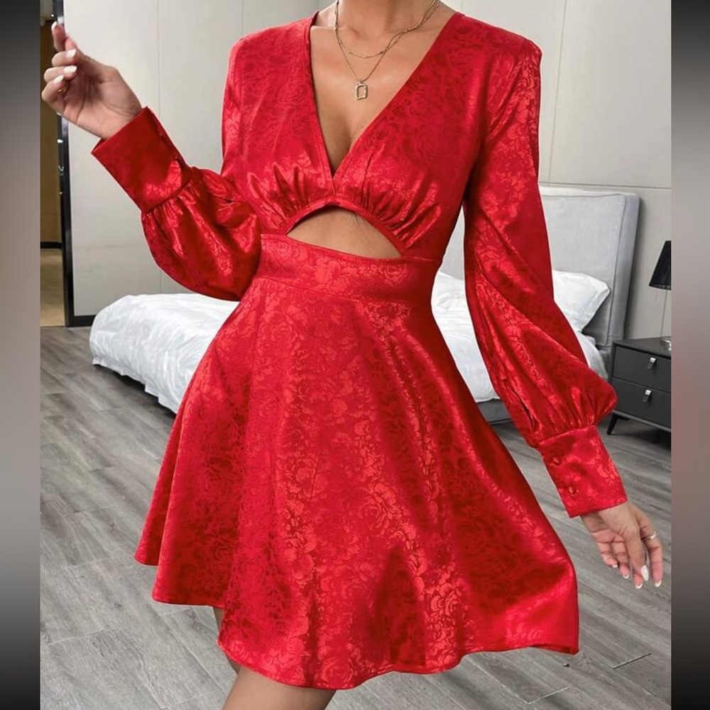 SHEIN Formal Jacquard Sleeveless Mini Dress | Red | Size: S | Women